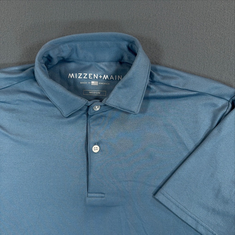 Mizzen+Main Mens Medium Blue Short Sleeve Performance Polo Golf Shirt 3560